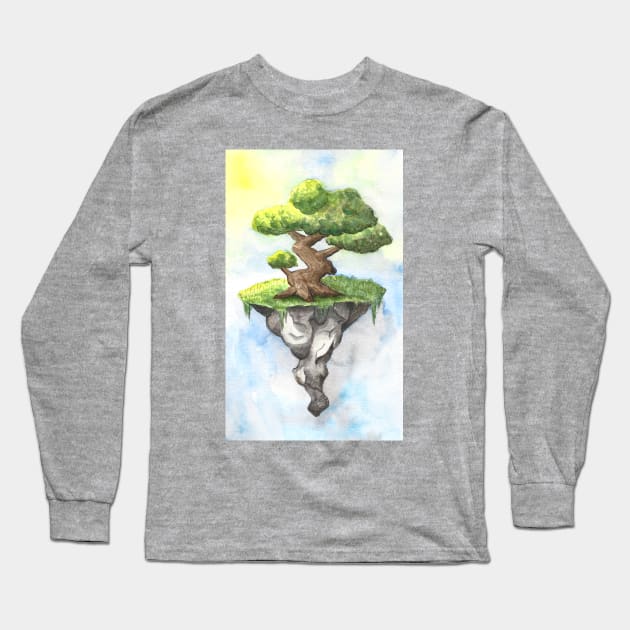 dreamy bonsai on a floating island Long Sleeve T-Shirt by svenj-creates